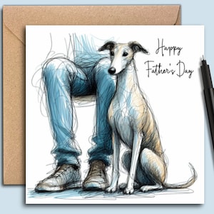 Whippet-vaderdagkaart, kaart voor vader van de hond, de vader van de hond, Vaderdagkaart voor papa met een Whippet-hond, kaart van de hond.