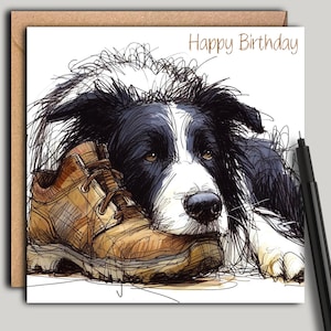 Cartão de aniversário para CÃO BORDER COLLIE, cartão para pai de cachorro ou pai de cachorro, cartão para pai, avô, irmão, passeador de cães ou qualquer pessoa com um super cão!