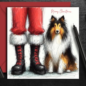 COLLIE ROUGH COATED hondenkerstkaart (fc). Een kerstkaart voor elke eigenaar, hondenouder, familie, vriend of trimmer