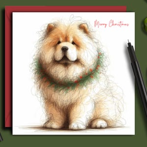 CHOW CHOW CREAM Kerstkaart met kerstkrans. Een kerstkaart voor elk baasje, hondenvader, hondenmoeder, grootouder, trimmer of wandelaar
