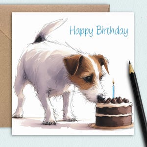 Biglietto di auguri di compleanno per cane JACK RUSSELL (torta) Biglietto da regalare a un proprietario di Jack Russell, mamma, papà, accompagnatore o grande fan di questi favolosi piccoli terrier