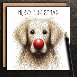 LABRADOR DOG CHRISTMAS Card. (red nose) A Christmas card for a labrador owner, dog parent, mum, dad, grandparent, family, friend or walker