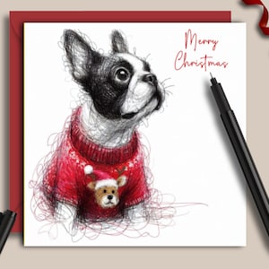 Une carte de Noël pour chien BOSTON TERRIER, une carte pour chaque propriétaire, parent de chien, grand-parent, toiletteur de chien ou ami