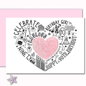 90E VERJAARDAGKAART - 90E Pink Sparkle Speciale verjaardagskaart voor vrouw, moeder, zus, vriend, ouder. 90e mijlpaalverjaardag