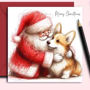 Carte de Noël CORGI DOG (câlin) Une carte de Noël pour chaque petit propriétaire de chien corgi, père de chien, maman de chien ou promeneur de chien de ces fabuleux chiens