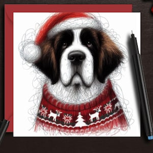 ST. BERNARD HUND Weihnachtskarte, eine Karte für jeden, der einen großen Bernhardiner liebt, eine Weihnachtskarte für Mamas, Papas, Freunde & Familie