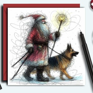 DUITSE HERDER kerstkaart. De hondenwandeling. Een kerstkaart voor elke hondenbezitter, hondenvader, hondenmoeder of vriend van deze trouwe honden