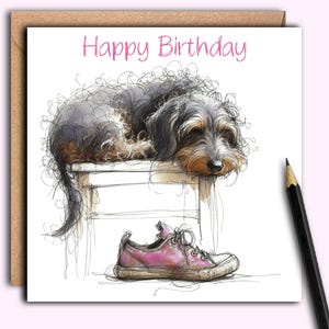 Cartão de aniversário de cachorro DACHSHUND DE PELO DURO (PinkShoe) Cartão de aniversário de um cachorro salsicha para enviar a uma mãe salsicha, parente, amigo ou passeador de cães.