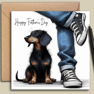 DACHSHUND GLATT HAARHAAR Vatertagskarte. Eine Karte für Papa, den Hundevater, Ehemann, Opa, oder Sohn eines frechen Dackels zum Vatertag