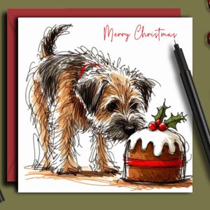 Une carte de gâteau de Noël BORDER TERRIER. Une carte de Noël pour chaque propriétaire, père de chien, mère de chien ou grand-parent de ces petits chiens courageux.