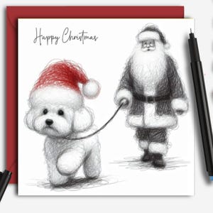 BICHON FRIZE DOG-kerstkaart, kaart voor iedereen die een Bichon-hond heeft, perfect om met kerst aan vaders, moeders en vrienden te geven