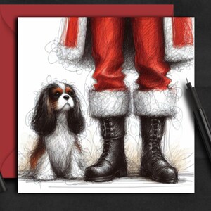 Carte de Noël tricolore pour chien épagneul CAVALIER KING CHARLES. Une carte de Noël pour une maman, un papa, un toiletteur ou un promeneur de chien King Charles.