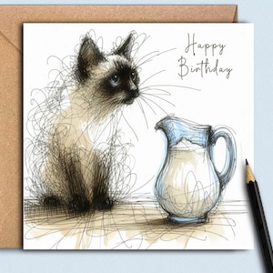 Carte d'anniversaire de chat siamois. Une carte d'anniversaire de chat siamois pour la dame folle de chat ou le type fou de chat, une maman, un papa ou un propriétaire de chat siamois