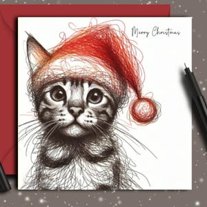BENGAL KATZE Weihnachtskarte (Hut) Eine Weihnachtskarte für die verrückte Katzenlady oder den verrückten Katzenkerl! Eine Katzenkarte für jede Mama und jeden Papa oder auch für jeden Tier- und Katzenliebhaber.