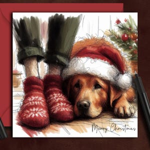 FOX RED LABRADOR hondenkerstkaart. (sokken) Een kerstkaart voor een vosrode labeigenaar, hondenouder, moeder, vader, grootouder, familie of vriend