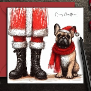 Tarjeta navideña de BULLDOG FRANCÉS FAWN. (fc)Una tarjeta navideña para cada pequeño dueño de bulldog francés, padre de perro, mamá o papá, familia, amigo o peluquero.