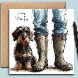 DACHSHUND WIRE-HAIRED Vaderdagkaart, kaart voor hondenvader, de hondenvader, Vaderdagkaart voor vader met een worstje, kaart van de hond.