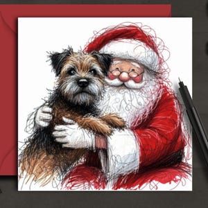 A BORDER TERRIER-kerstkaart (knuffel) Een kerstkaart voor elk baasje, hondenvader, hondenmoeder of grootouder van deze dappere kleine honden.