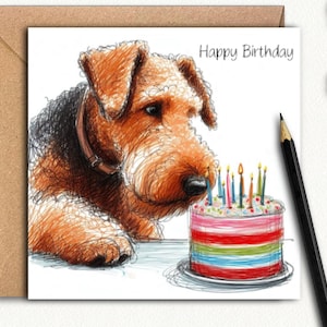 Airedale DOG Geburtstagskarte, (Kuchen).  Geburtstagskarte für Hundepapa, Hundemutter, Freund von Familienmitglied, die diese schönen Hunde lieben.