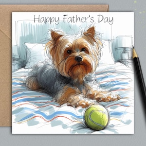 YORKSHIRE TERRIER Biglietto per la festa del papà (palla) Biglietto per il papà del cane, il padre del cane, biglietto per la festa del papà per papà con uno Yorkie e la sua palla da tennis