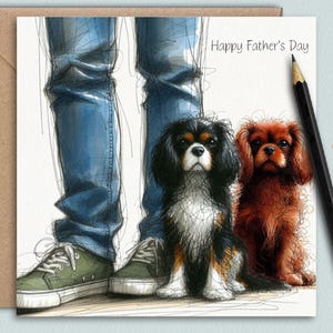 RUBY & TRI Cavalier King Charles Spaniels Vaderdagkaart, kaart voor hond, vader, vader van de hond, Vaderdagkaart voor vader, kaart van de hond.
