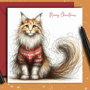 MAINE COON CAT-kerstkaart (trui) Een kerstkaart voor de gekke kattenvrouw of de gekke kattenman! Een kattenkerstkaart voor een mama of papa.