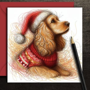Biglietto di auguri di Natale per un COCKER SPANIEL dorato (hatjumper). Un biglietto di auguri di Natale per la mamma di un cocker spaniel dorato, il papà di un cane, un amico, un toelettatore e un dog walker.