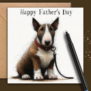 BULL TERRIER HOND Vaderdagkaart (RedLead) Een vaderdagkaart van een Bull Terrier-hond voor vader, de hond, vader, stiefvader, opa, oom, zoon
