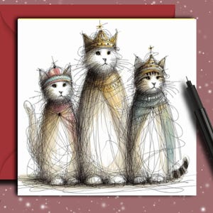 Cartão de Natal TRÊS KITS.(3gatos) Um cartão de Natal para a louca dos gatos ou para o louco dos gatos! Um cartão de gato para qualquer mãe, pai ou tratador de gatos.