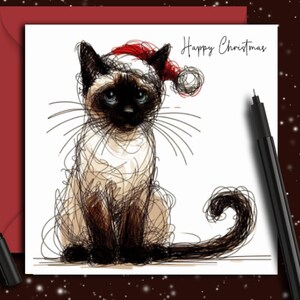 SIAMESE CAT-kerstkaart. (hoed) Een kerstkaart voor de gekke kattendame of de gekke kattenman! Een kattenkaart voor elke mama, papa of kattentrimmer.