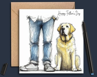 LABRADOR YELLOW Dog Father's Day Card (with Dad) A Father's Day card for dad, the dog father, stepdad, grandad or card from the labrador