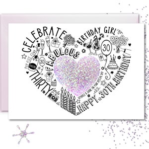 CARTÃO DE 30º ANIVERSÁRIO - 30º cartão Twinkle Sparkle para esposa, mãe, irmã, amiga, filha. Cartão brilhante para um aniversário marcante