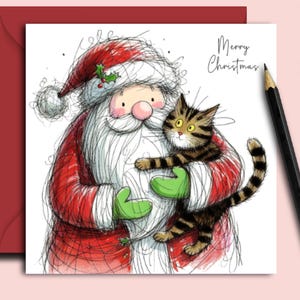 Biglietto di Natale TABBY CAT.(HUG) Biglietto di Natale per la pazza gattara o il pazzo amante dei gatti! Un biglietto con gatto per qualsiasi mamma, papà o toelettatore di gatti.