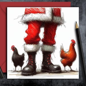 CHICKENS-kerstkaart (fc). Een kerstkaart voor een kippeneigenaar of een mama of papa die kippen in de tuin heeft.