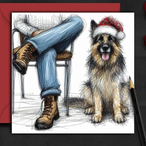 DUITSE HERDER kerstkaart. (met vader) Een kerstkaart voor elke Alsation-hondenbezitter, hondenvader, hondenmoeder of vriend van deze trouwe honden