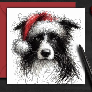 BORDER COLLIE HOND (roodmuts) kerstkaart. Een kerstkaart voor elke border collie-eigenaar, hondenouder, familie, vriend of trimmer