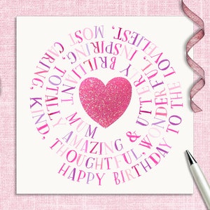 Mama Verjaardagskaart Pink Sparkle, een prachtige glitterverjaardagskaart voor mama, verjaardagskaart voor stiefmoeder of schoonmoeder.