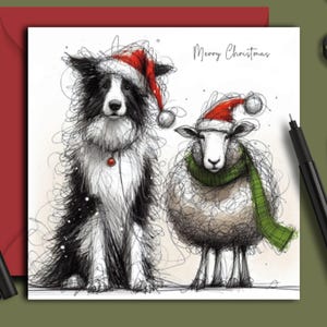 Carte de Noël BORDER COLLIE CHIEN. Mouton. Une carte de Noël pour chaque propriétaire de chien border collie, parent de chien, famille, ami ou toiletteur