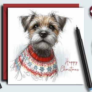 Eine BORDER TERRIER Weihnachtskarte. Eine Weihnachtskarte für jeden Besitzer, Hundepapa, Hundemutti oder Großelternteil dieser kleinen frechen Hunde.
