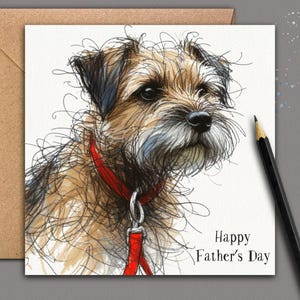 BORDER TERRIER HOND Vaderdagkaart (rode riem) Een Border Terrier-kaart, om te geven aan vader, de hond, vader, stiefvader, broer, zoon of opa