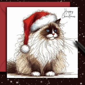 BRAUNE RAGDOLLKATZE Weihnachtskarte (Hut) Eine Weihnachtskarte für die crazy Cat Lady oder den crazy Cat Guy! Eine Katzenkarte für jede Mama, jeden Papa oder jeden Pfleger.