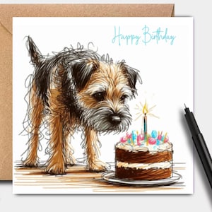 Biglietto di auguri per un BORDER TERRIER (torta di compleanno) Un biglietto di auguri per ogni mamma di cane, papà di cane o proprietario di questi meravigliosi piccoli terrier.