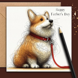 CORGI DOG Father's Day Card (RedLead)  A Father's Day card of a gorgeous Corgi dog, give to dad, the dog father, grandad, son or brother
