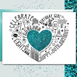80E VERJAARDAGKAART - 80E Turquoise Sparkle Speciale verjaardagskaart voor moeder, vrouw, zus, vriend, tante. 80e mijlpaalverjaardag