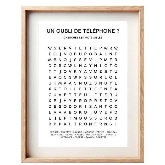 Affiche Toilettes - Mots Mêlés à Compléter | Jeu Ludique WC | Décoration Murale Amusante | Cadeau Original Salle de Bain | Sans Téléphone