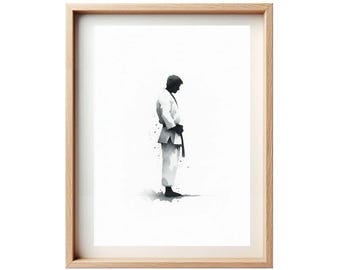Minimalist Watercolor Karateka Poster - Elegant Art for Martial Arts Lovers - Karate Judo Aikido Gift