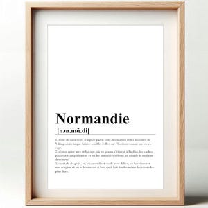 Afiche de definición de Normandía | Cartel Tipográfico Región | Decoración de pared Alta Normandía | Idea de regalo de Normandía