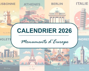 2026 Calendar Monuments of Europe – Minimalist and Pastel Illustrations