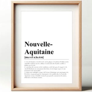 Cartel Definición Nueva Aquitania | Cartel Tipográfico Región | Decoración de pared de Burdeos | Idea de regalo Aquitania