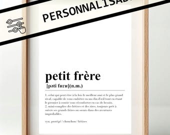 Pôster de definição "Irmãozinho" - Personalizável - Ilustração comovente e humorística - Presente do irmãozinho - Decoração sentimental